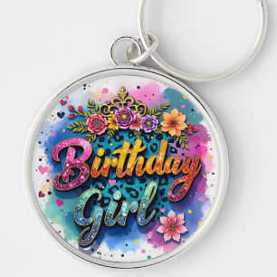 Porte-clés Fille d'anniversaire léopard floral