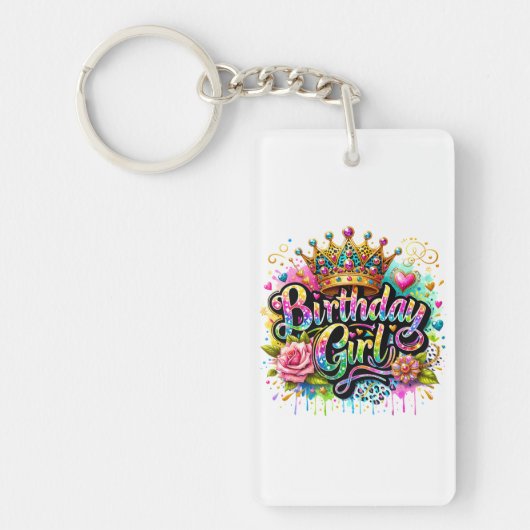 Porte-clés Fille d'anniversaire royale colorée (Devant)
