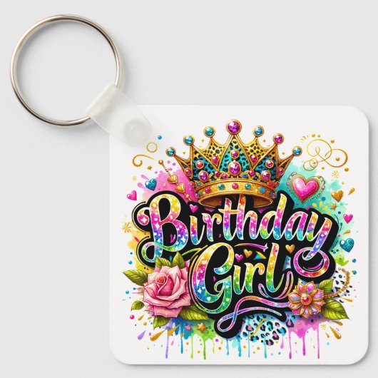 Porte-clés Fille d'anniversaire royale colorée (Recto)