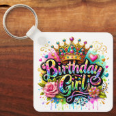 Porte-clés Fille d'anniversaire royale colorée (Recto)