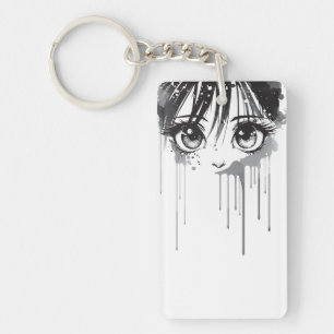 Porte-clés Fille de manga au regard imprégné de peinture