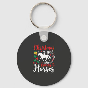 Porte-clés Fille de Noël qui aime les chevaux