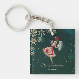 Porte-clés Fille de Noël Vintage, Flocons de neige