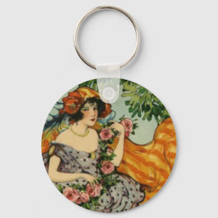 Porte-clés Fille de Nouveau d'art avec des fleurs