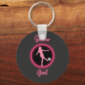 Porte-clés Fille de soccer rose brillant (Recto)