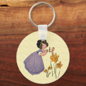 Porte-clés Fille Elf Fairy Daffodil Antique Pâques (Recto)