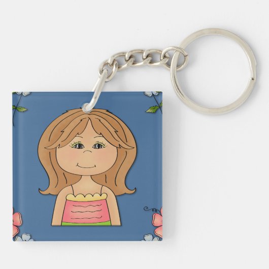 Porte-clés Fille Et Fleurs (Dos)