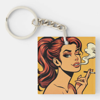 Porte-clés Fille fumeuse | Art pop bande dessinée | Amoureux