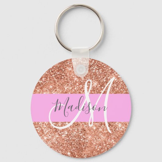 Porte-clés Fille Glam rose Pêche or Parties scintillant Nom d (Recto)