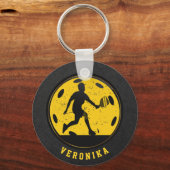 Porte-clés Fille Joueuse de Pickleball Racketball Nom Noir (Recto)