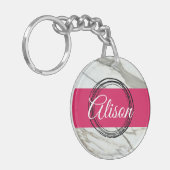 Porte-clés Fille marbre rose nom personnalisé conception (Devant gauche)