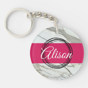 Porte-clés Fille marbre rose nom personnalisé conception