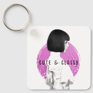 Porte-clés Fille mignonne et classe rose et noir