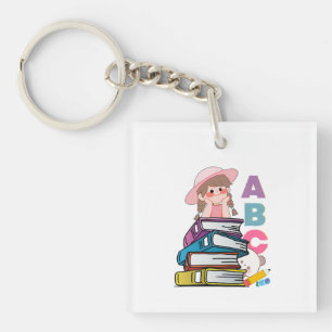 Porte-clés Fille Mignonne Lisant des Livres et ABC