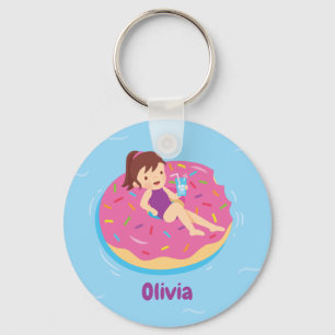 Porte-clés Fille Mignonne sur Bouée de Piscine en