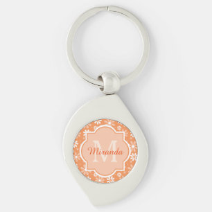 Porte-clés Fille Monogramme mignon Orange Daisy Fleurs et nom