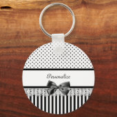 Porte-clés Fille Noir et Blanc Victorian Stripes Avec Nom (Recto)