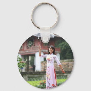 Porte-clés Fille Parapluie Asiatique Pluie Femme