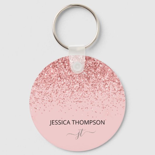 Porte-clés Fille Parties scintillant Blush rose Simple Monogr (Recto)