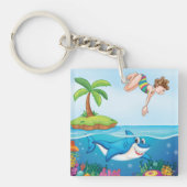 Porte-clés Fille plongeant dans l'océan avec un requin ami su (Devant)
