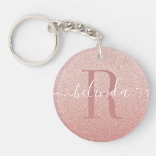 Porte-clés Fille Rose Gold Blush Pink Monogramme Nom