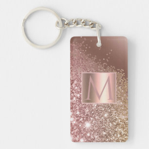Porte-clés Fille Rose Gold Parties scintillant Nom Monogramme
