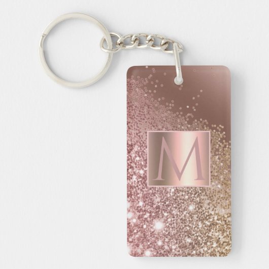 Porte-clés Fille Rose Gold Parties scintillant Nom Monogramme (Devant)