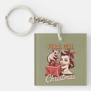 Porte-clés Fille sauvage Noël Opossum Xmas Rétro branché