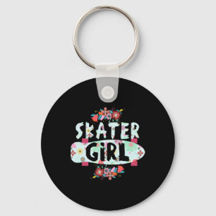 Porte-clés Fille Skateur Planche à Roulettes Florale Pour Fil