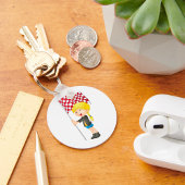 Porte-clés Fille tenant Un Porte - clé Drapeau À damiers