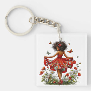 PORTE-CLÉS FILLE THÉMATIQUE ÉTÉ ADORABLE VÊTUE DE ROUGE