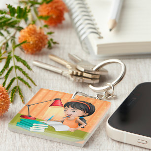 Porte-clés Fille Travaillant À Un Porte - clé De Bureau