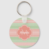 Fille vert Knit Coral rose rayures et nom