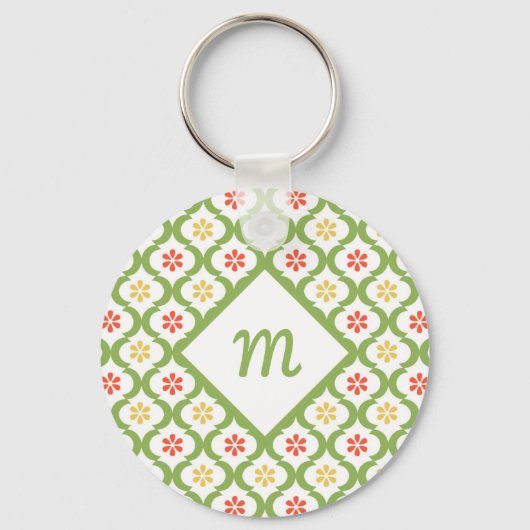 Porte-clés Fille vert Quatrefoil mignonne Daisées et Monogram (Recto)