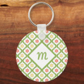 Porte-clés Fille vert Quatrefoil mignonne Daisées et Monogram (Recto)
