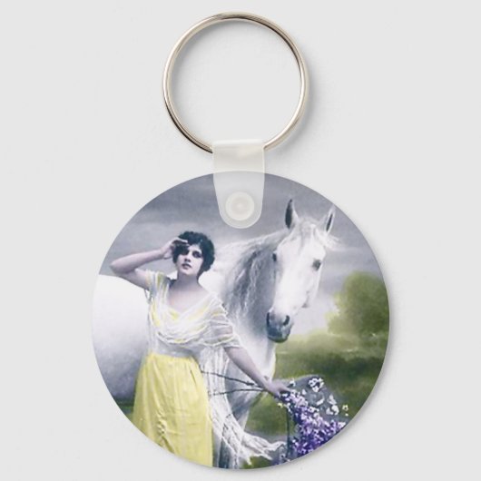 Porte-clés fille victorienne avec cheval blanc (Recto)