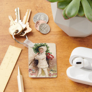 Porte-clés Fille vintage avec arbre de Noël, Ellen Clapsaddle