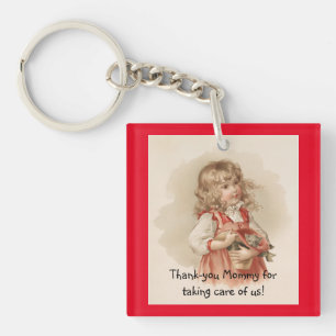Porte-clés Fille Vintage avec chaton