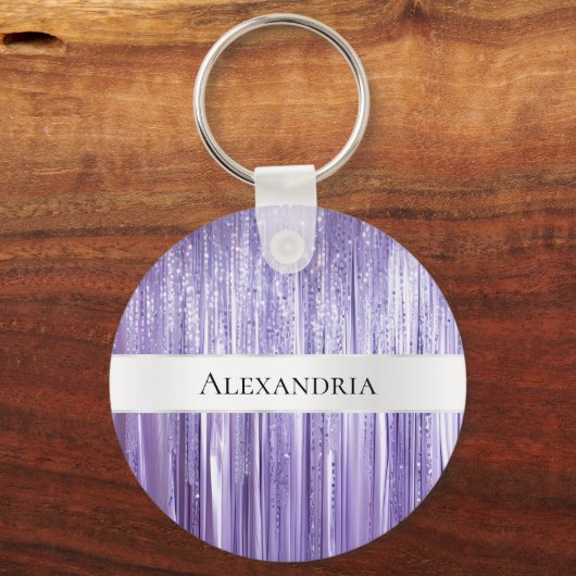 Porte-clés Fille Violet Glam Glitzy Tinsel Stripes (Recto)