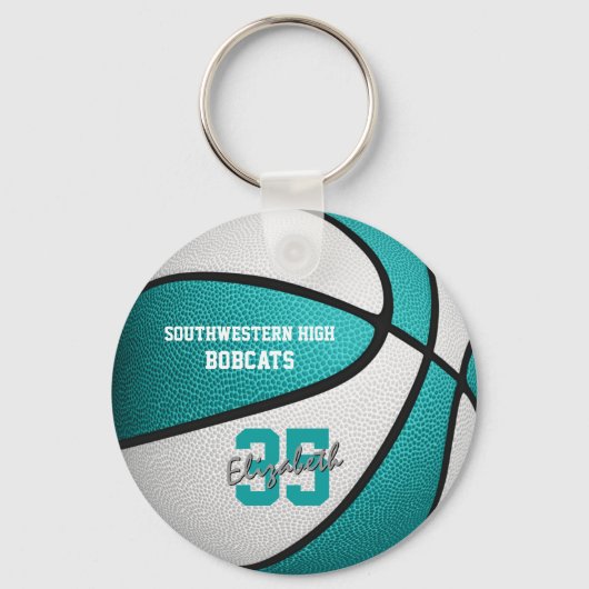 Porte-clés filles blanches turquoise cadeaux de basket (Verso)