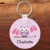 Porte-clés Filles Chouette Personnalisée Et Papillons Cercle (Recto)