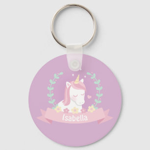 Porte-clés Filles Fleurs Licorne Magique Blanche M
