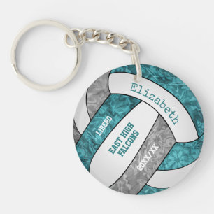 Porte-clés filles gris turquoise nom personnalisé sport volle