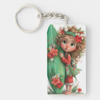 PORTE-CLÉS FILLES VERTES & ROUGES FANTAISISTES D'ÉTÉ MIGNONNE