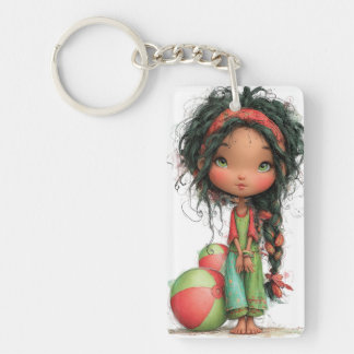 PORTE-CLÉS FILLES VERTES & ROUGES FANTAISISTES D'ÉTÉ MIGNONNE
