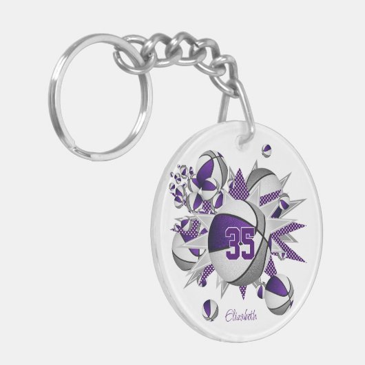 Porte-clés filles violet gris basket étoiles (Devant gauche)