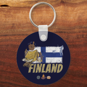 Porte-clés Finlande Moose Vintage Drapeau Tente Rétro Souveni
