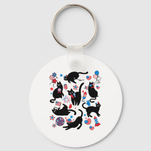 Porte-clés Firework 4 juillet Black Cat Usa Drapeau mou Cat K