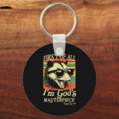 Porte-clés First Of All I’m God’s Masterece Raccoon Retro Ver (Recto)