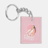 Porte-clés Fitness | Porte - clé de code QR à thème rose (Devant gauche)